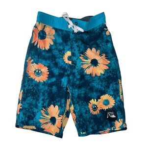 Quiksilver Blue and Orange Tie-Dye Sunflower Shorts board swim trunks